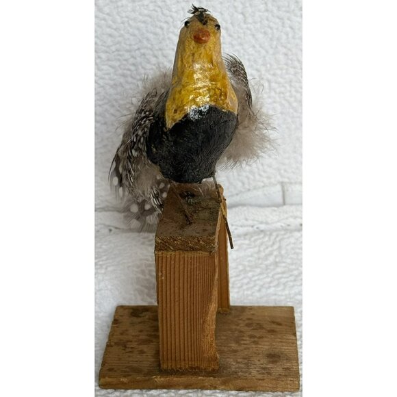 Antique German Made Paper Mache Bird Possibly Sandgrouse Real Feathers Wood Base - Picture 3 of 14
